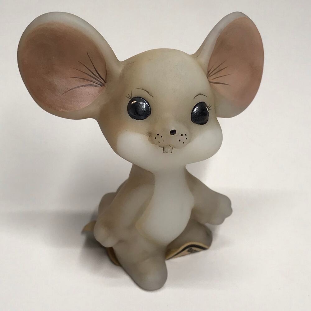 Fenton Mouse Satin Art Glass Brown Mouse Hand Painted Signed Stickers Vintage - Picture 5 of 12